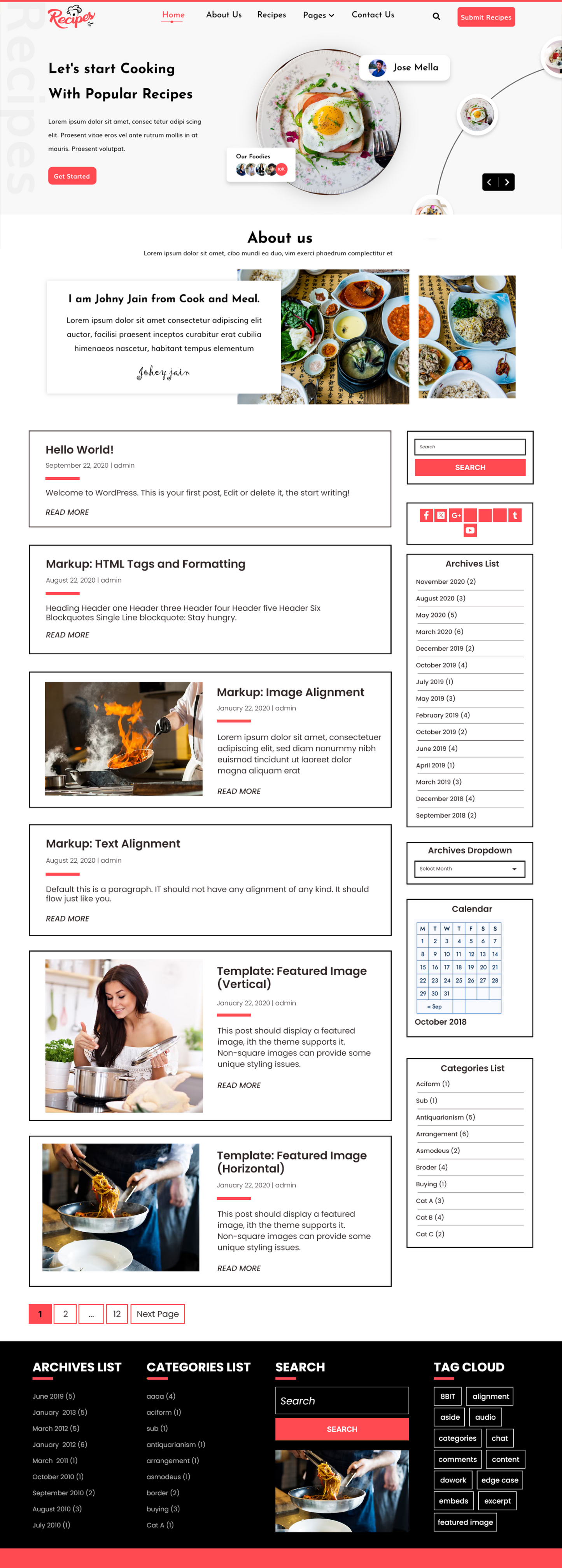 Free Recipes WordPress Theme